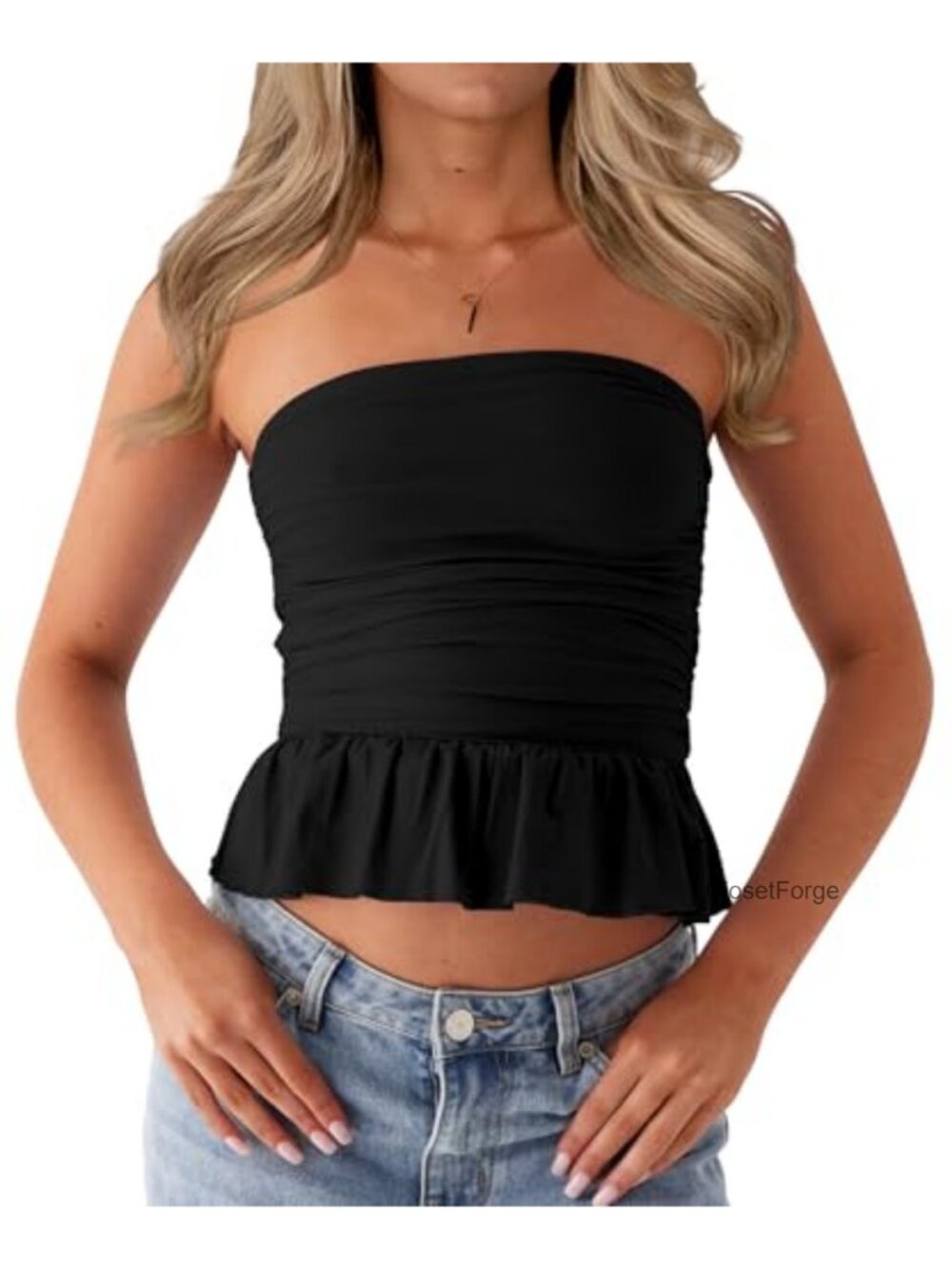CSDAJIO Women's Ruched Strapless Tube Top Double Lined Bubble Hem Bandeau